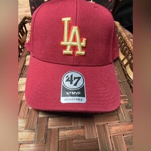 '47 Los Angeles Dodgers Cap in Maroon with Gold Embroidery